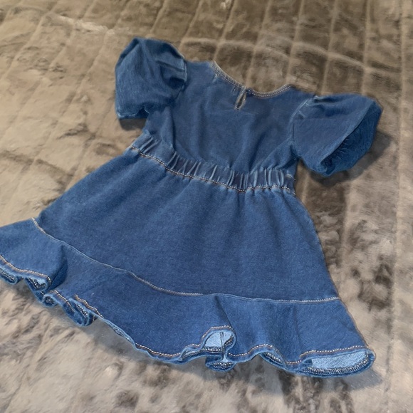 24 m Habitual from Nordstrom Stretch Denim Dress Poof Sleeve Flare Bottom - Picture 5 of 8